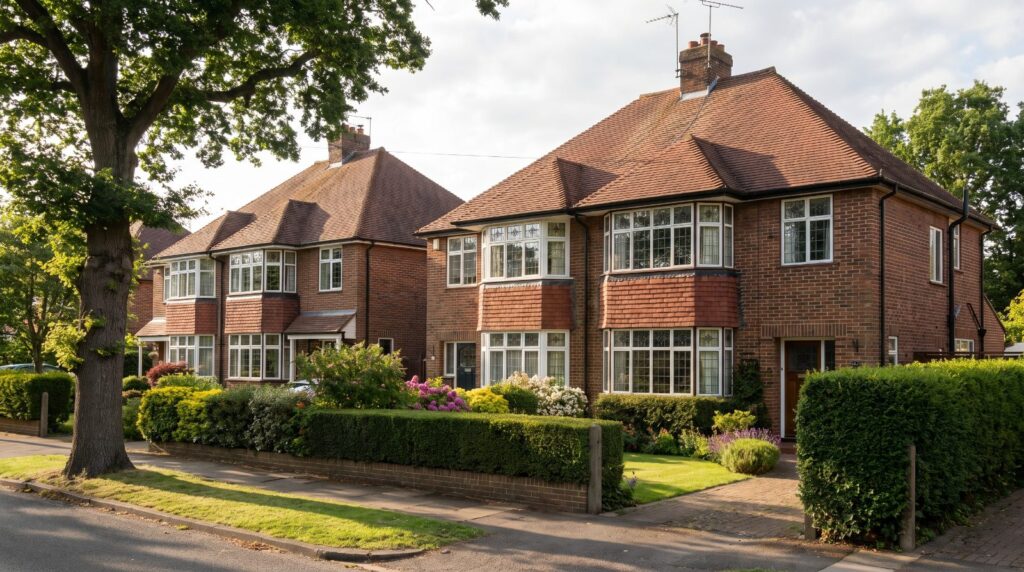 A pair of 1930s semi-detached houses of the kind widely let across Surrey
