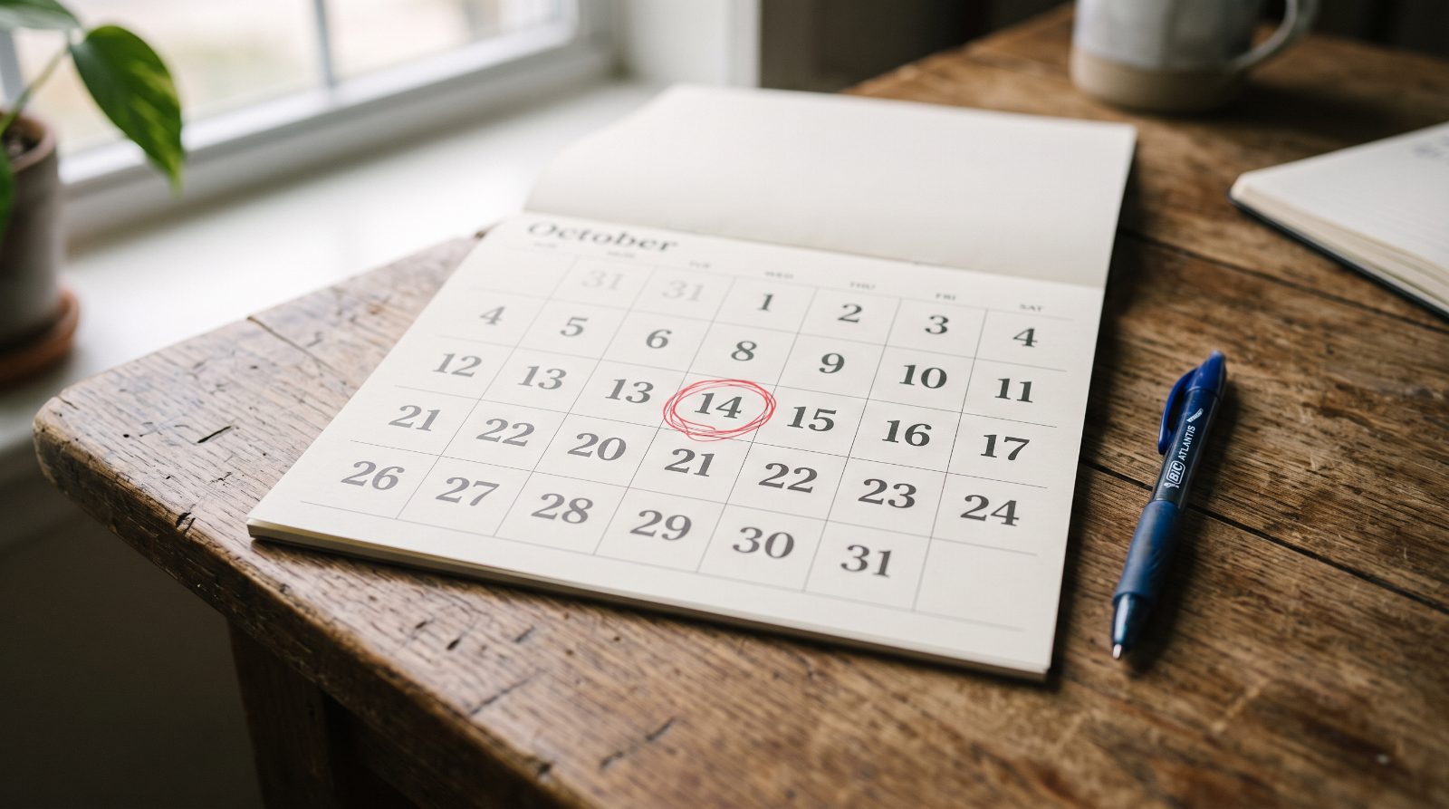 A calendar with a deadline date circled in red