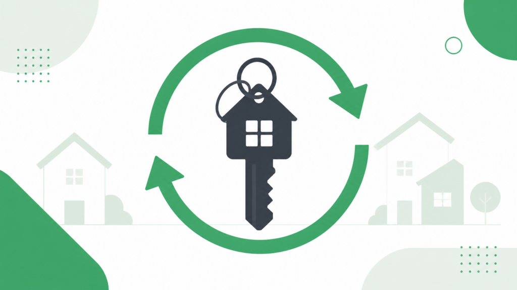 House key inside circular arrow representing rolling tenancies